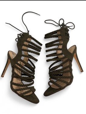 Olivia Miller Olive Braided Lace up gladiator heels Statement Stiletto Sandals
